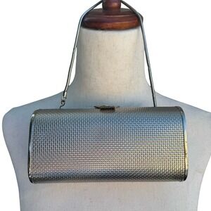 Magid Vintage Silver Woven Hard Shell Small Evening Clutch Bag Snake Chain Strap